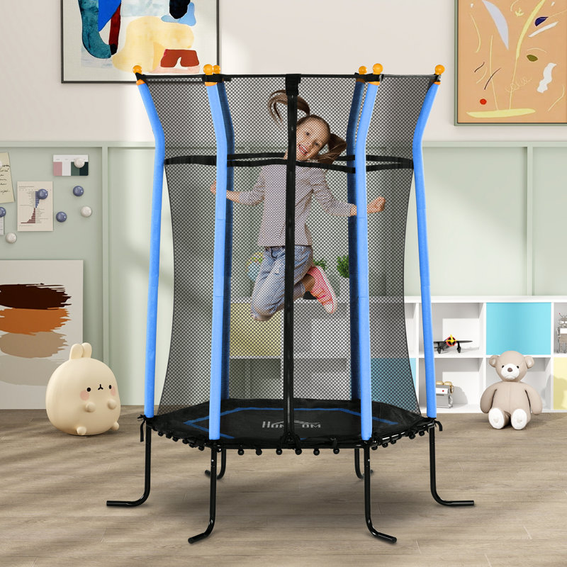 Freeport Park 151896.47cm Hexagon with Safety Enclosure Kid / Toddler Trampoline, Blue