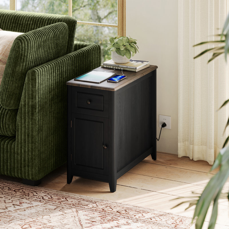 Table de bout avec station de chargement et ports USB cachés, Noir