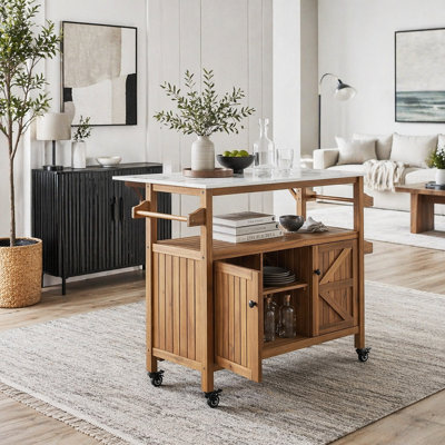 Outdoor Patio Acacia Wood Bar Cart