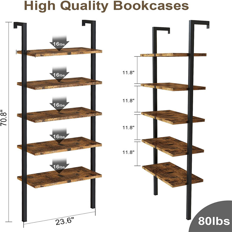 Aaria 180cm H x 28cm W Iron Floating Bookcase, Black, Brown