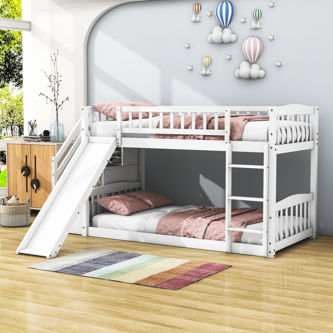 Giersz Twin Over Twin Wooden Bunk Bed With Ladder, Stair And Slide Harriet Bee Bed Frame