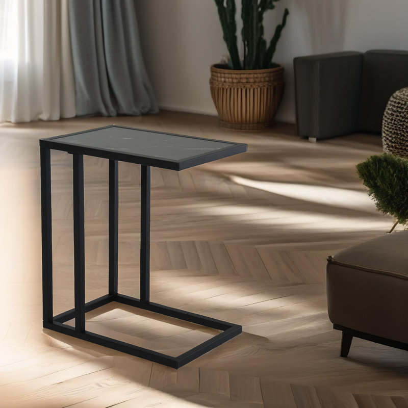 Stanelli C Shaped Side Table Marble Effect Living Room Furniture End Sofa Accent Table