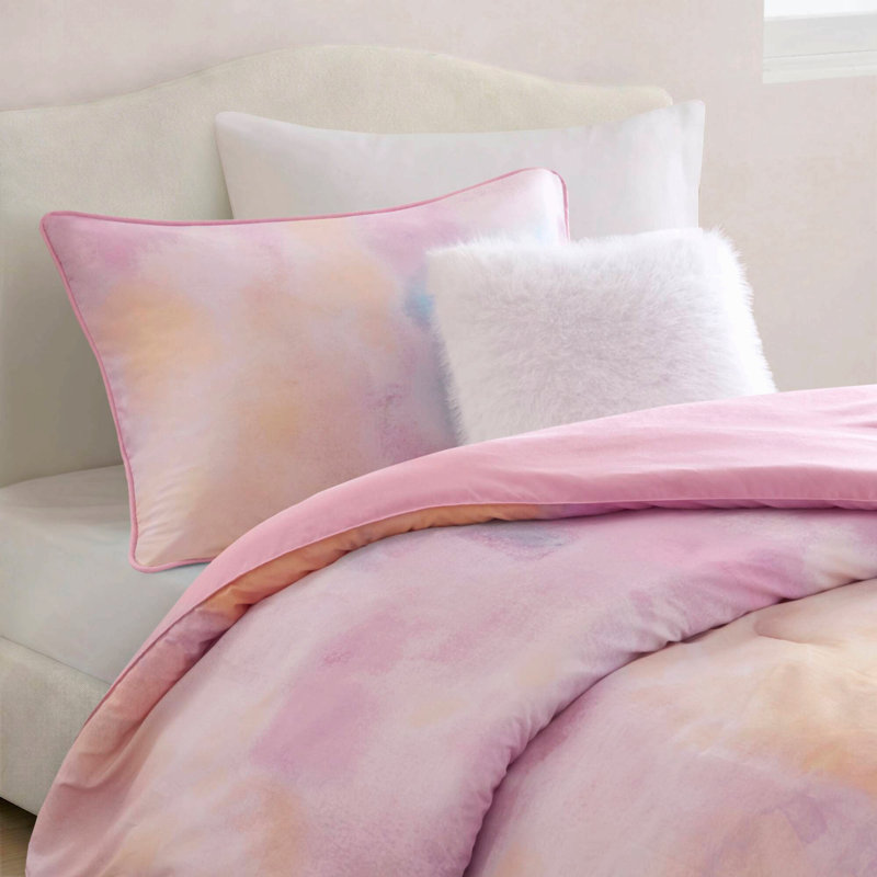 3 Piece Microfiber Tie Dye Printed Comforter Set Pink Twin/Twin XL
