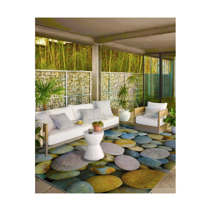 Tapis tissé à motif de galets et tapis lavable, Rectangle 5 pi 1 po x 7 pi 7 po