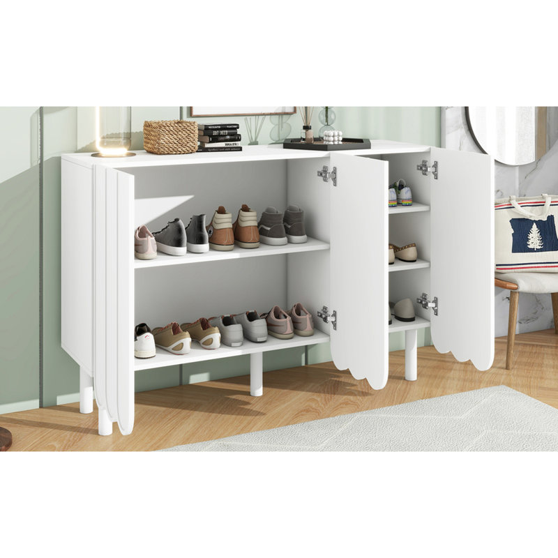 Armoire de table d'appoint blanche avec tablettes réglables et matériau de porte à chaussures de conception moderne