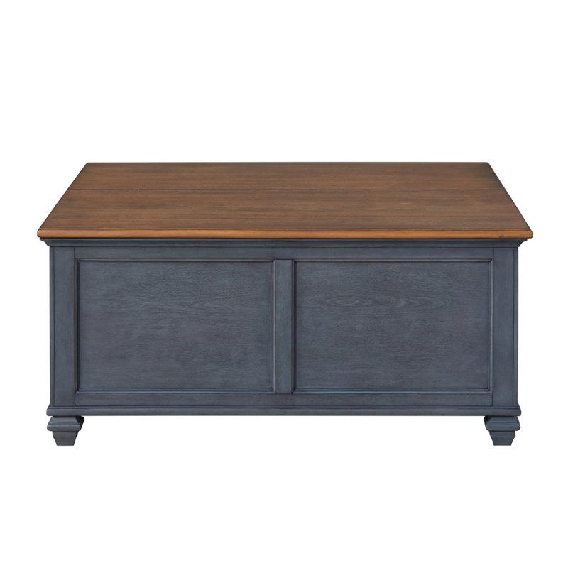 Élégante table basse à plateau relevable de 40 po, aucun assemblage requis, finition bleue en velours côtelé