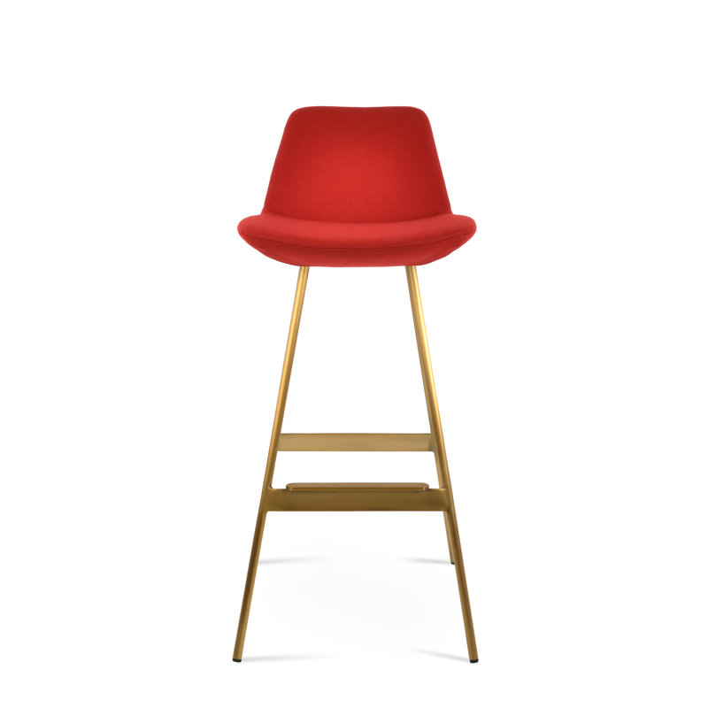 Tabouret Pera Balat, Laine rouge, Laiton, Tabouret de comptoir (siège d'une hauteur de 24 p