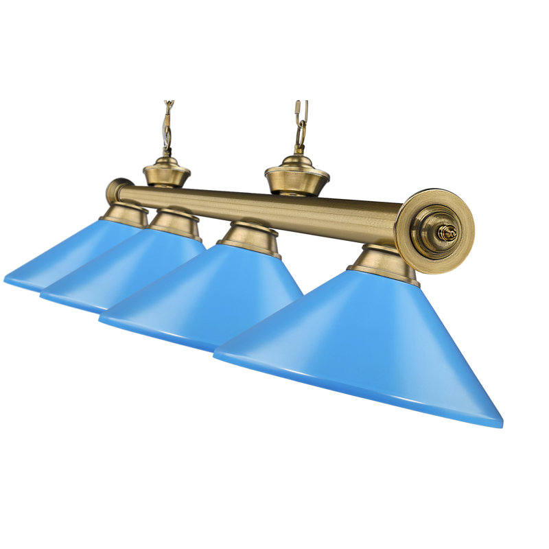 Annaleisa 4 - Light Pool Table Lights Pendant, Electric Blue, Rubbed Brass