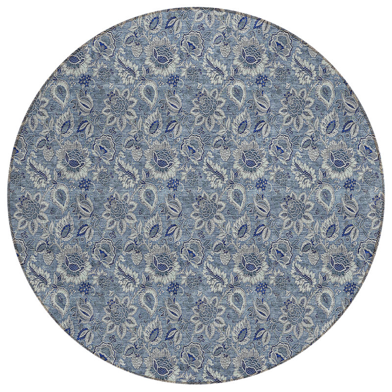 Flitwick Washable Floral Indoor / Outdoor Rug, Round 8'