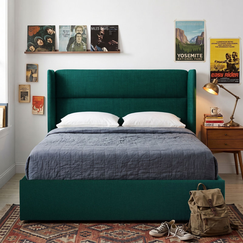 Gaillarde Hydraulic Lift Up Storage Upholstered Platform Bed, Full, Dark Green