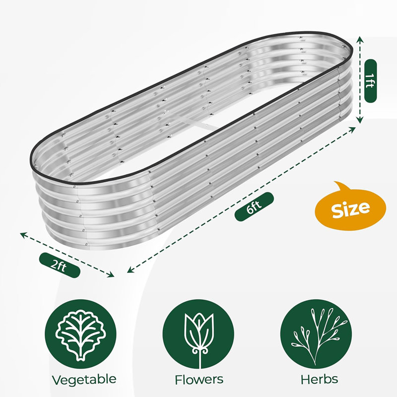 6x2x1 ft Galvanized Lightweight Raised Garden Bed: Effortless Assembly for Bountiful Outdoor Planting, Silver