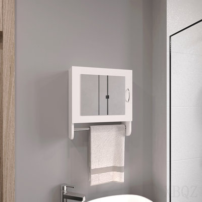 19.7" H X 17.7" W Mirror Medicine Cabinet With Towel Rack White, One Door With Two Interior Shelves For Bathroom, Kitchen White