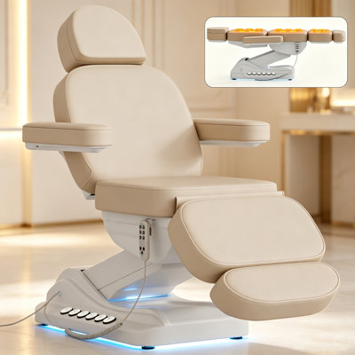 Table de massage électrique professionnelle pour esthéticienne, sans montage, table de spa chauffante réglable à 3 moteurs pour salon, fauteuil de massage pour le visage, les cils et le tatouage, beige