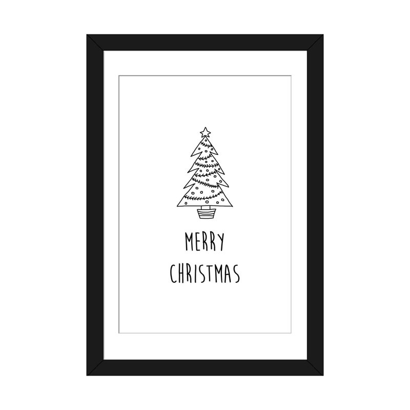 «Merry Christmas», art textuel sur toile, Papier d'art encadré noir, Blanc, H 32 po x l 24 po x P 1 po