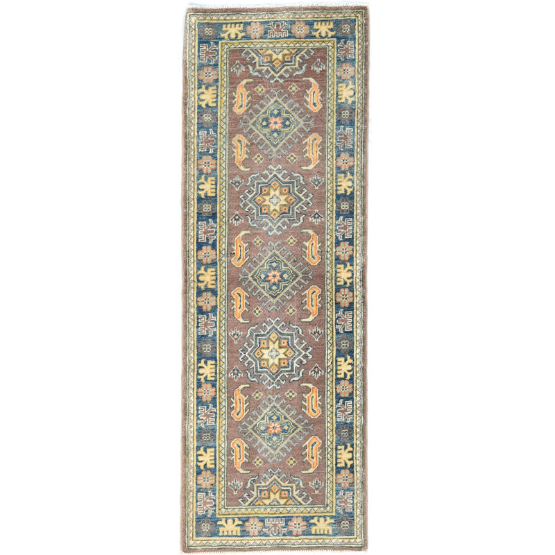 Tapis de couloir oriental brun Kazak