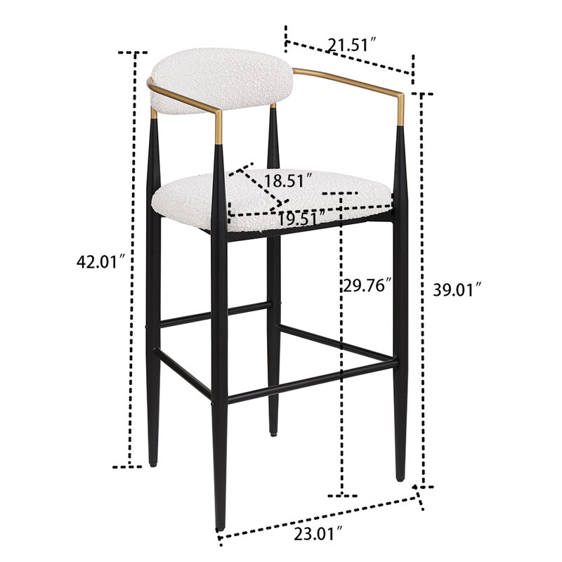 Ensemble de 2 tabourets de bar rembourrés avec repose-pieds Modern Modern, Siège beige / structure noire