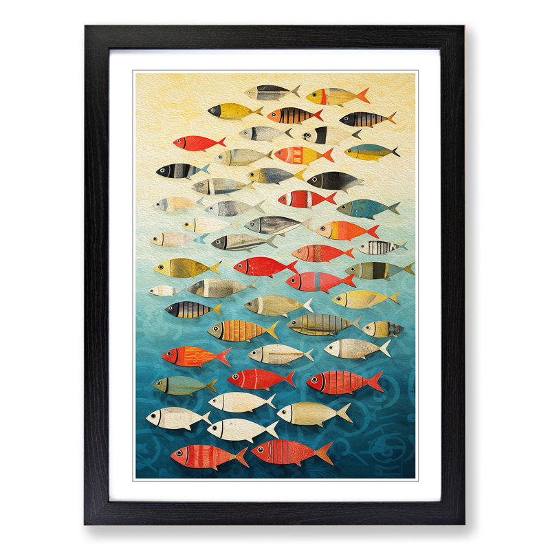 Fish Colour Field - Single Picture Frame Print on Wood, Black, 34cm H x 25cm W x 2cm D