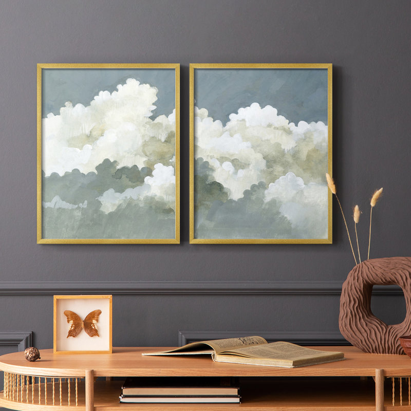 Impression encadrée Big Clouds I-Premium - prête à être accrochée - aucun clou requis - aucun clou requis, Doré