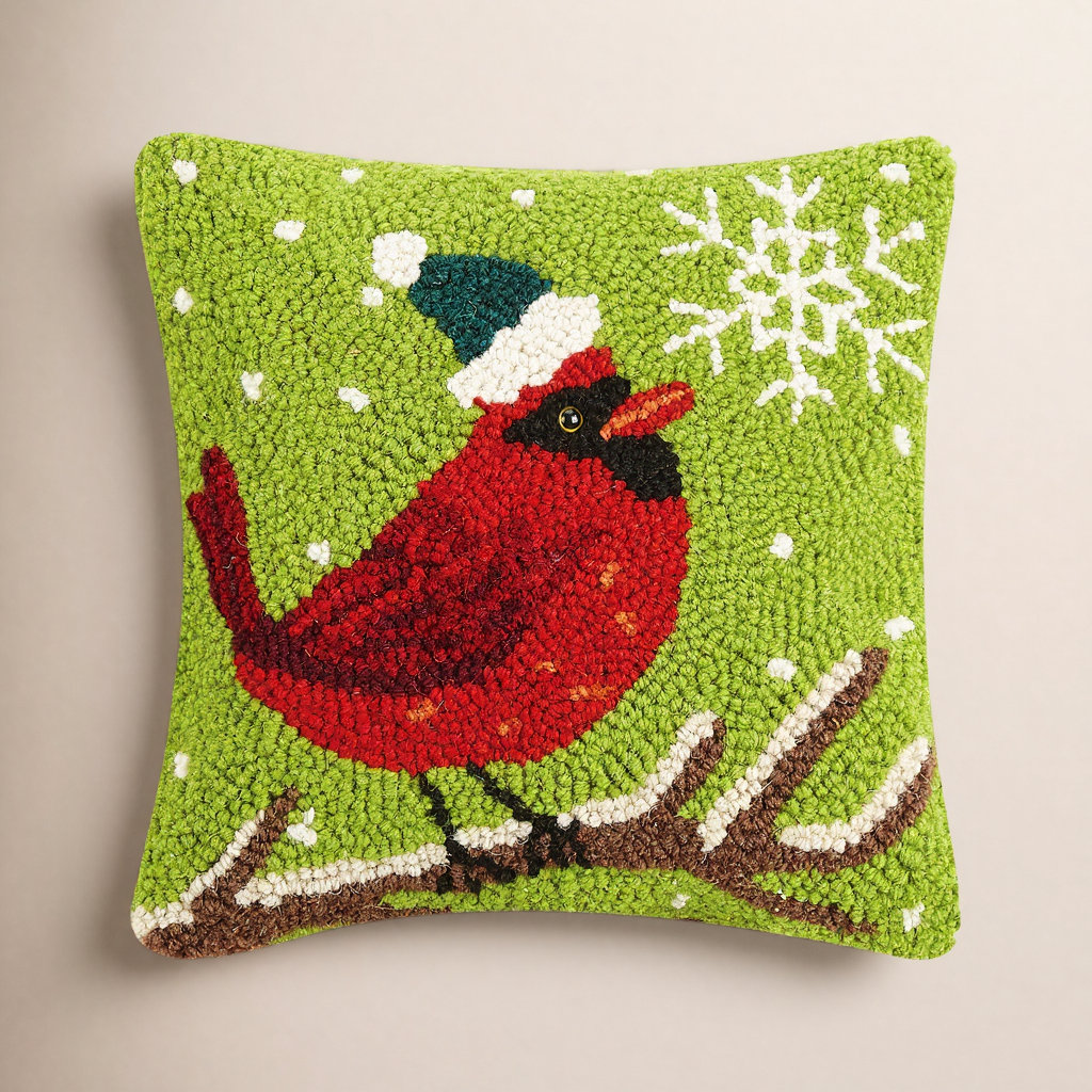 Christmas Wool Throw Pillow, Cardinal