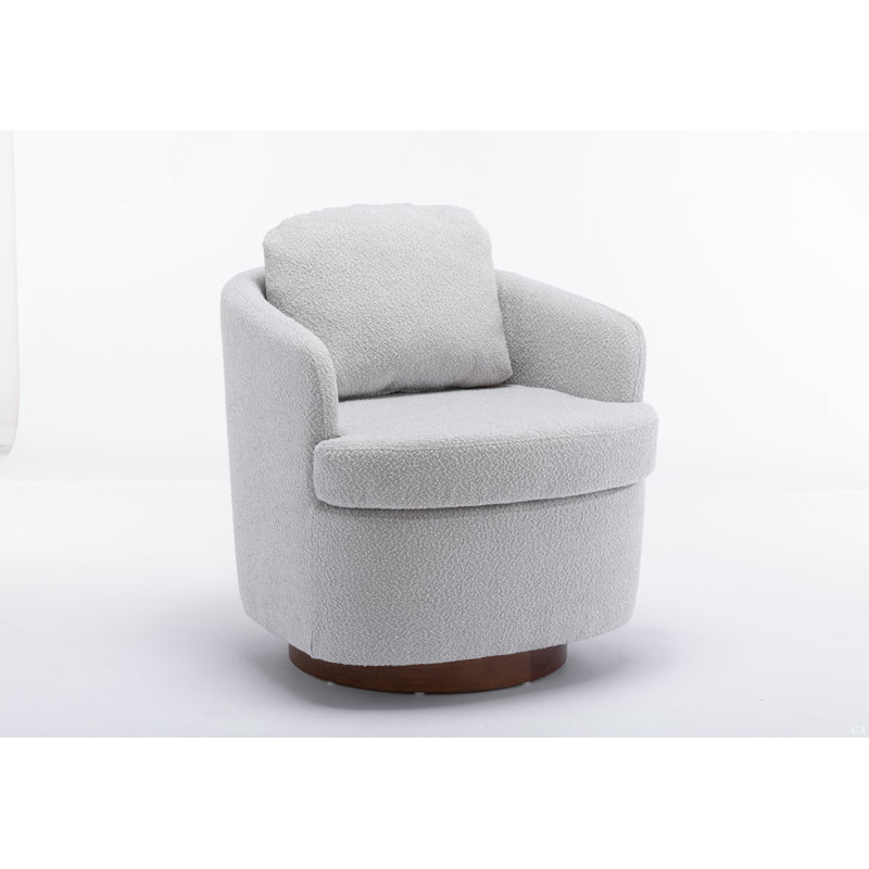 Markysha Upholstered Swivel Barrel Chair, Light Gray Boucle