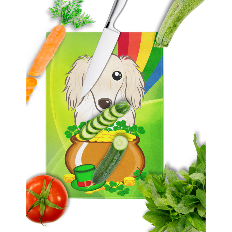Planche à découper en verre trempé st. patrick de the caroline, Teckel à poils longs crème