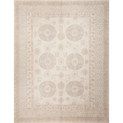Tapis unique en laine noué à la main beige / ivoire 8 pi x 10 pi