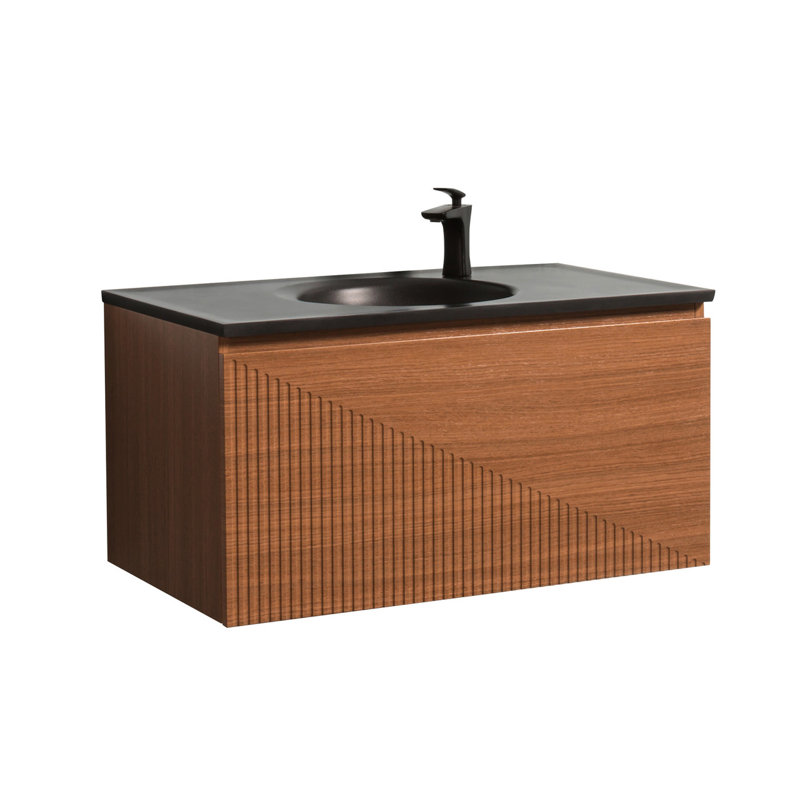 Lavabo de salle de bain circulaire encastrable en polymère noir mat avec trop-plein 35,5 po Alma