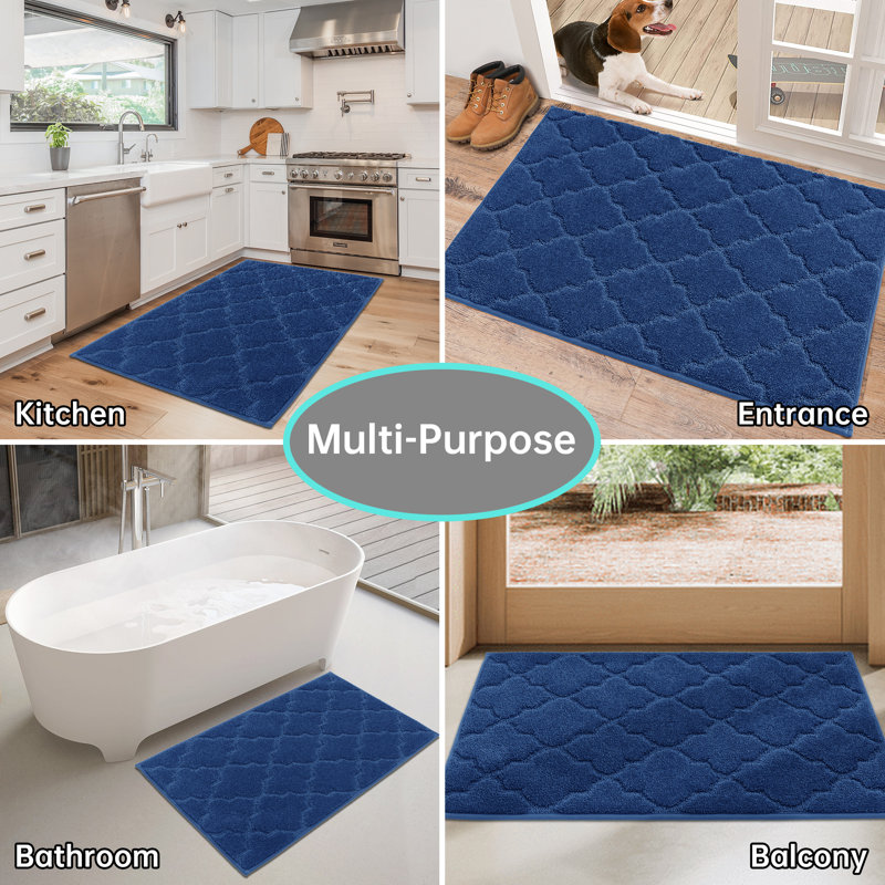 Non-Slip Geometric Doormat, 61cm W x 91.4cm L, Blue