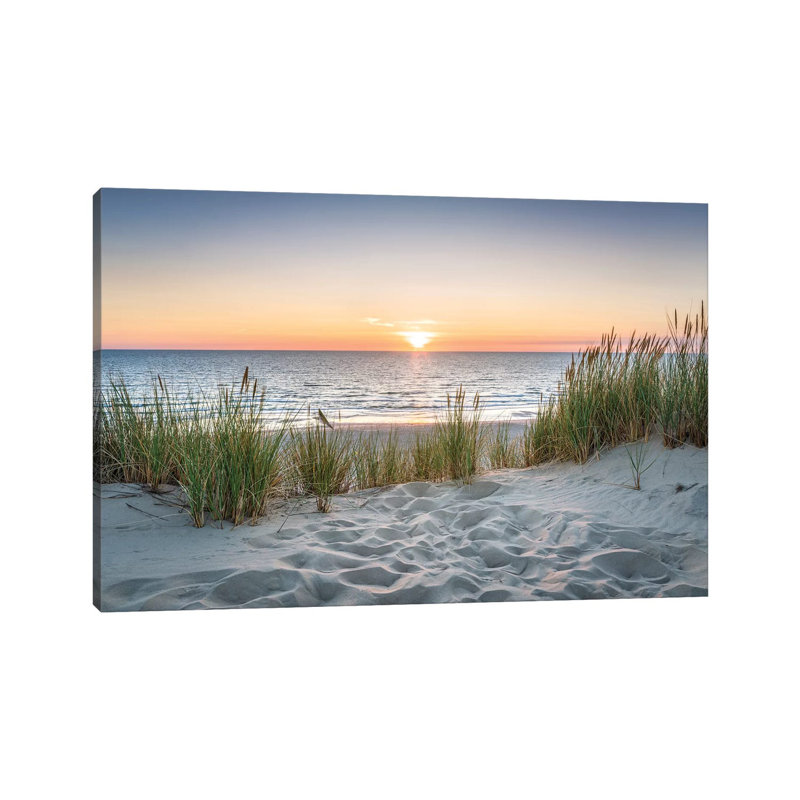 «Beautiful Sunset at the Beach» par Jan Becke - reproduction de photo, H 12 po x l 18 po, Toile tendue, Sans cadre