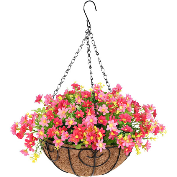 Primrue Silk Hanging Basket Arrangement in Basket | Wayfair