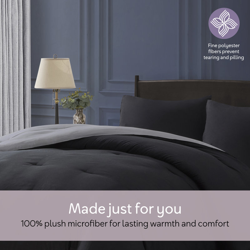 Ultra Soft Ultra Soft Modern Reversible 3 Piece Comforter Set, Full Comforter + 2 Standard Shams, Black/Charcoal Gray