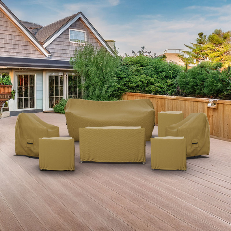 Argyri 5 Person Conversation Set Covers, 7 Piece Patio Furniture Cover Set, Water-Repellent UV & Weather-Resistant Covers for Brandtley Sofa, Loveseat, Chairs & Table with Elastic & Padded Handles