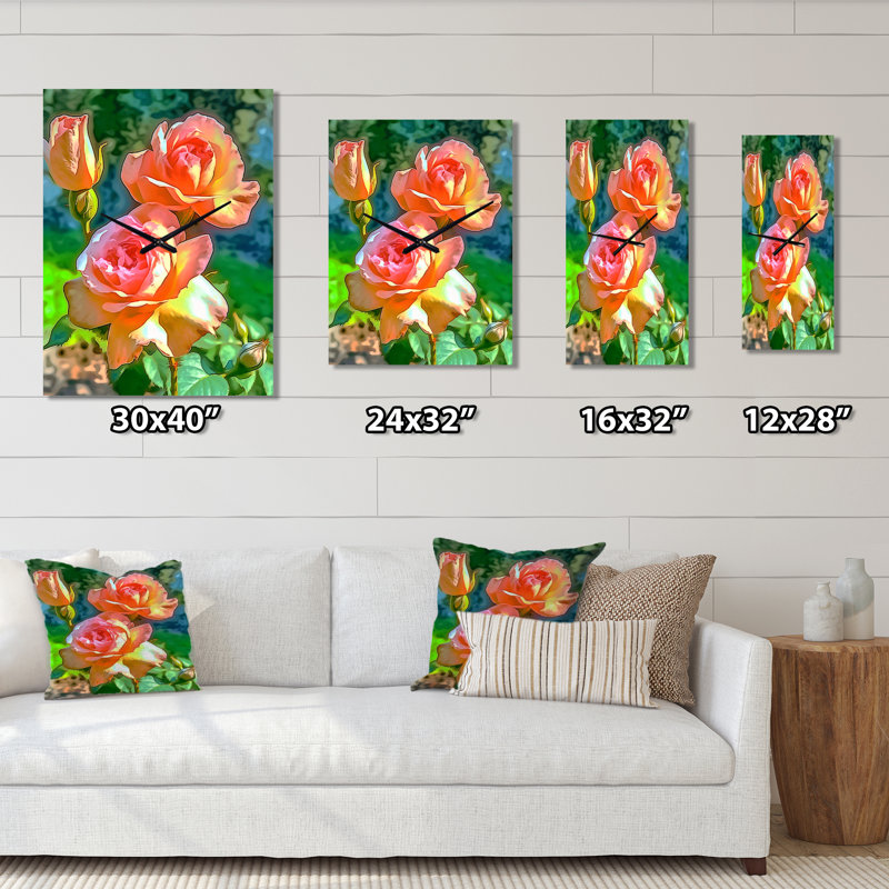 Horloge murale «Blossoming roses roses en fin d'après-midi soleil I», Petit