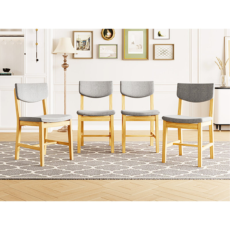 Chaise de salle à manger rustique 4 pièces - Structure en bois massif avec coussin en tissu gris, chaise d'appoint rembourrée pour la cuisine, la salle à manger, le salon, naturel