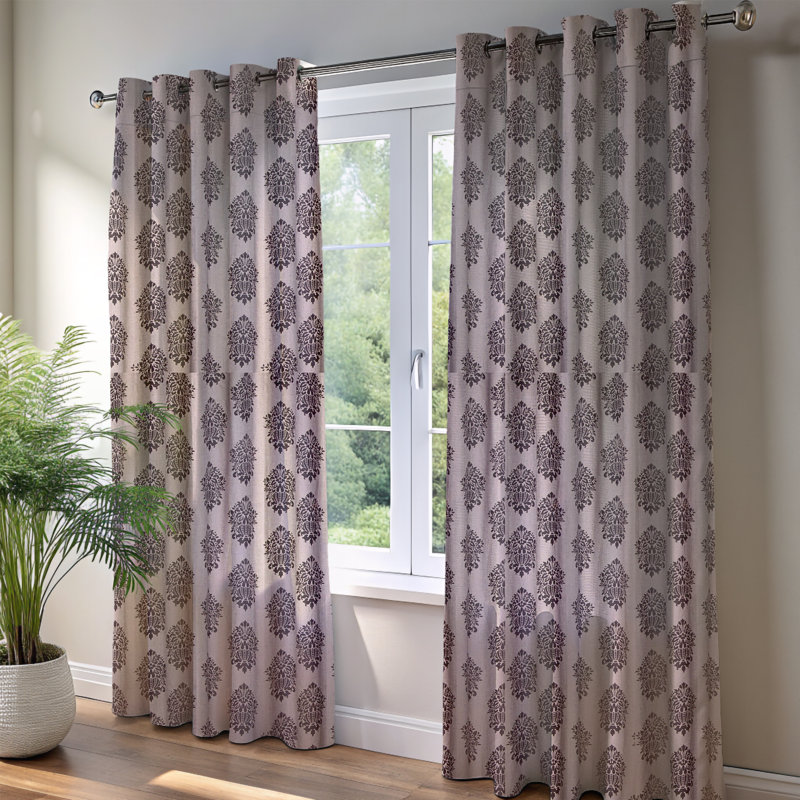 Burlap Print Cotton Light Filtering Grommet Curtain with Cotton Lining for Bedroom, 51" W x 84" L, Gray/Black