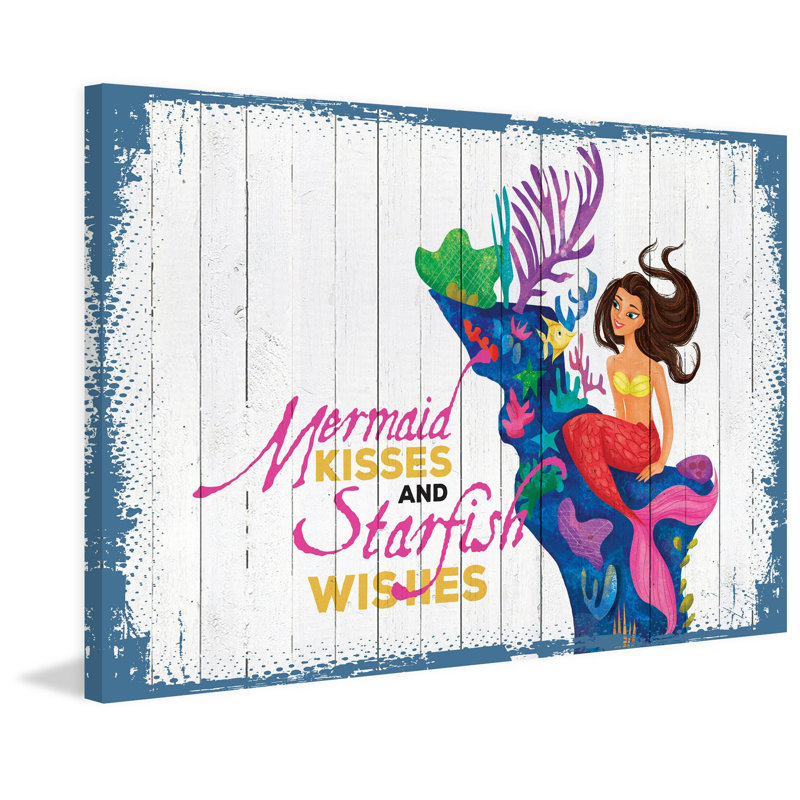 Mermaid Kisses by Curtis Publishing - No Frame Print on Canvas, 61cm H x 91cm W x 3.81cm D