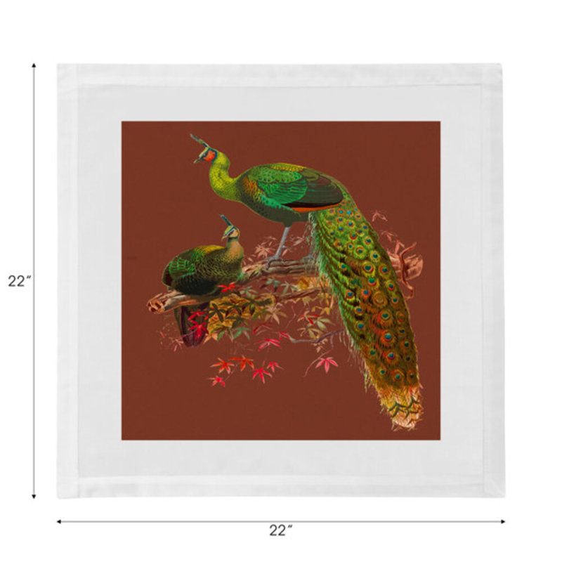 Family Pheasants Cotton Blend Square Napkins, Rust