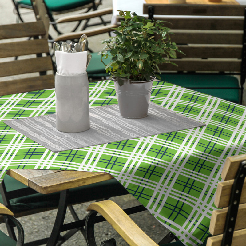 Nappe carrée en mélange de coton à carreaux, Vert action / bleu marine collège / blanc
