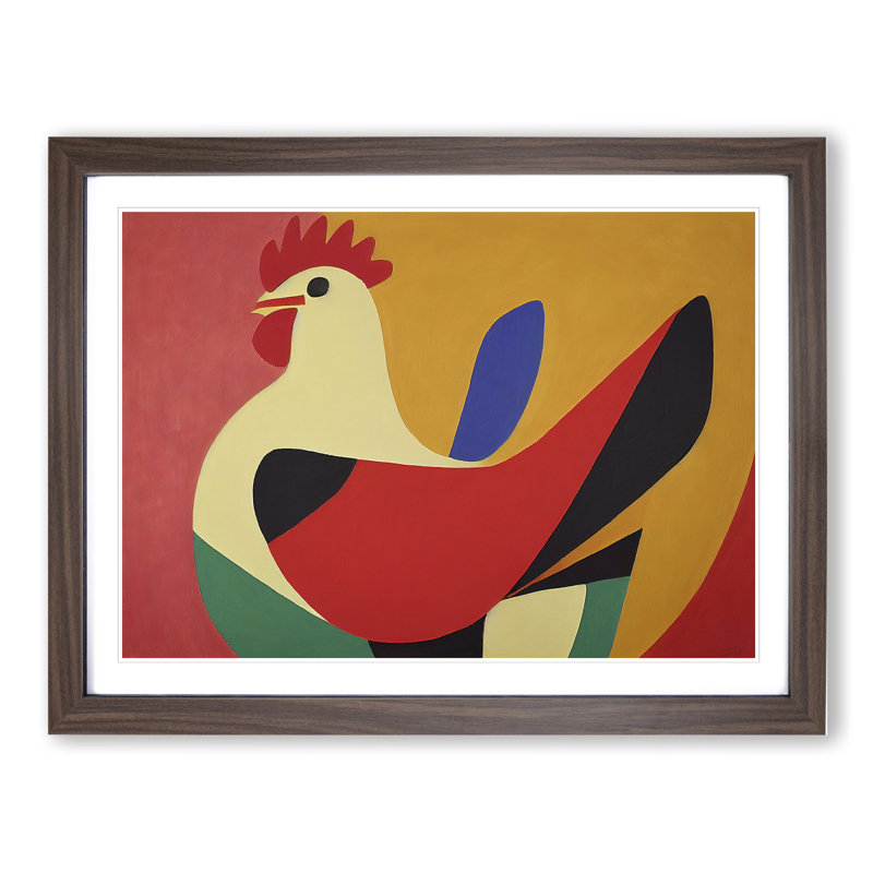 Rooster Abstract Vol.1 - Single Picture Frame Print, 25cm H x 34cm W x 2cm D, Walnut Framed