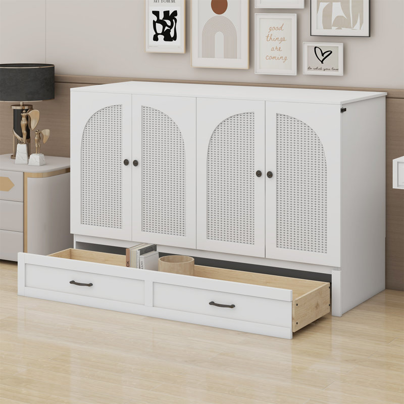 Lit escamotable avec grands tiroirs Murphy, Double, Blanc