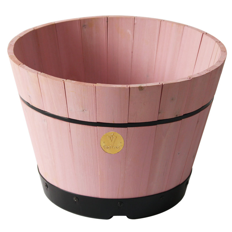 Wood Barrel Planter, Pink