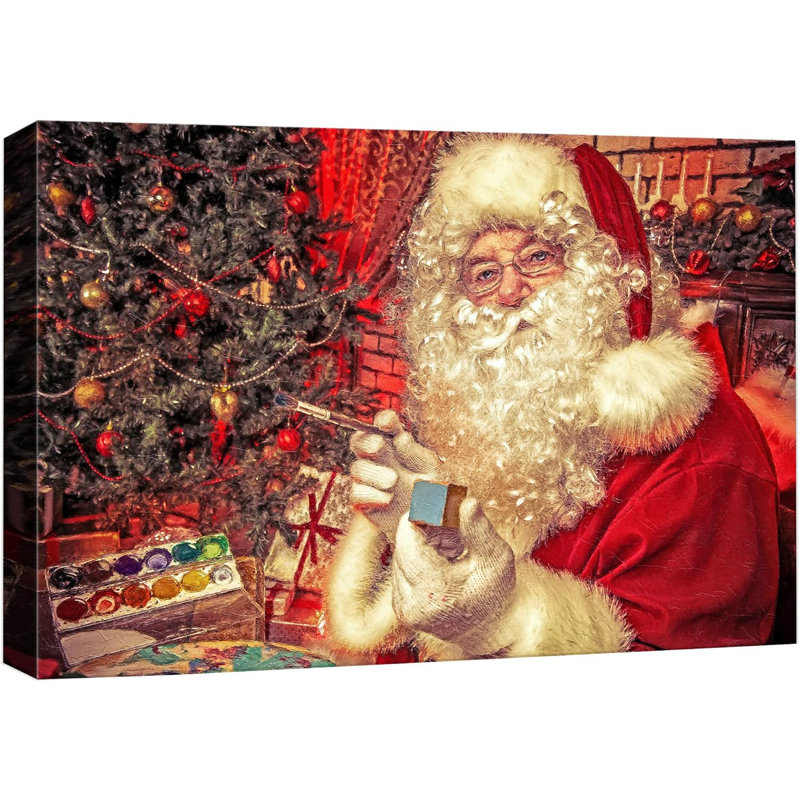 Père Noël, arbre de Noël, cadeaux, célébrations et fêtes, décor, illustrations, art moderne, Toile tendue, H 12 po x l 18 po