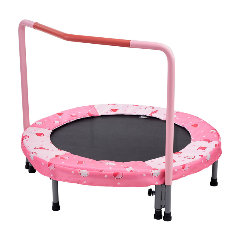 Trampoline pliable pour enfants de 36 pouces avec poignée, rebondisseur intérieur / extérieur rose pour enfants de 3 ans et plus