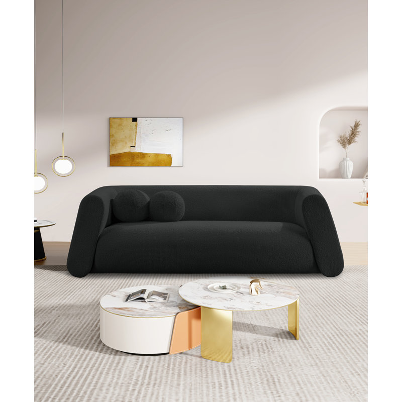 Khyryn Upholstered 91'' Sofa, Black Boucle Fabric