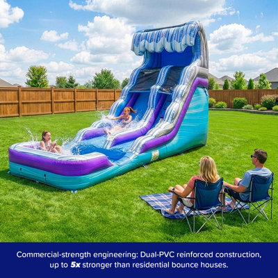 Herokiddo Ocean Wave 25 ft Commercial Grade Inflatable Water Slide With Attached Pool And Drainage For Kids And Adults (with Blower), Outdoor Indoor, Birthday Party, Rental Quality, Big Inflatable, All Seasons