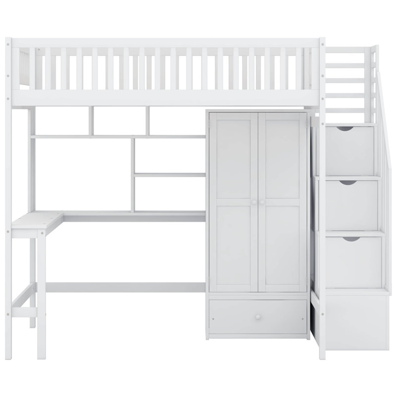 Lit mezzanine double avec tiroirs Jarlegav Kids, White