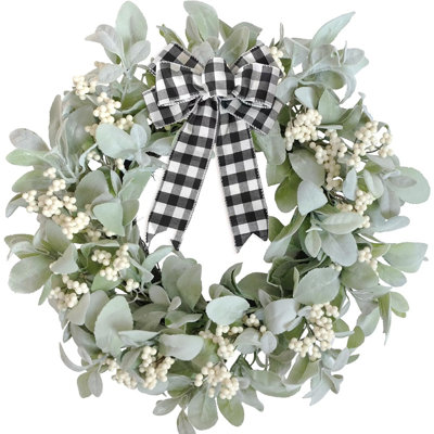 Couronne d'oreille pour agneaux - vert / blanc - 18 pouces, vigne avec baies blanches, décoration intérieure / extérieure