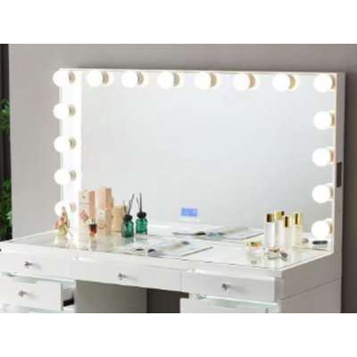 Grand meuble-lavabo luxueux avec miroir Hollywood et 13 tiroirs