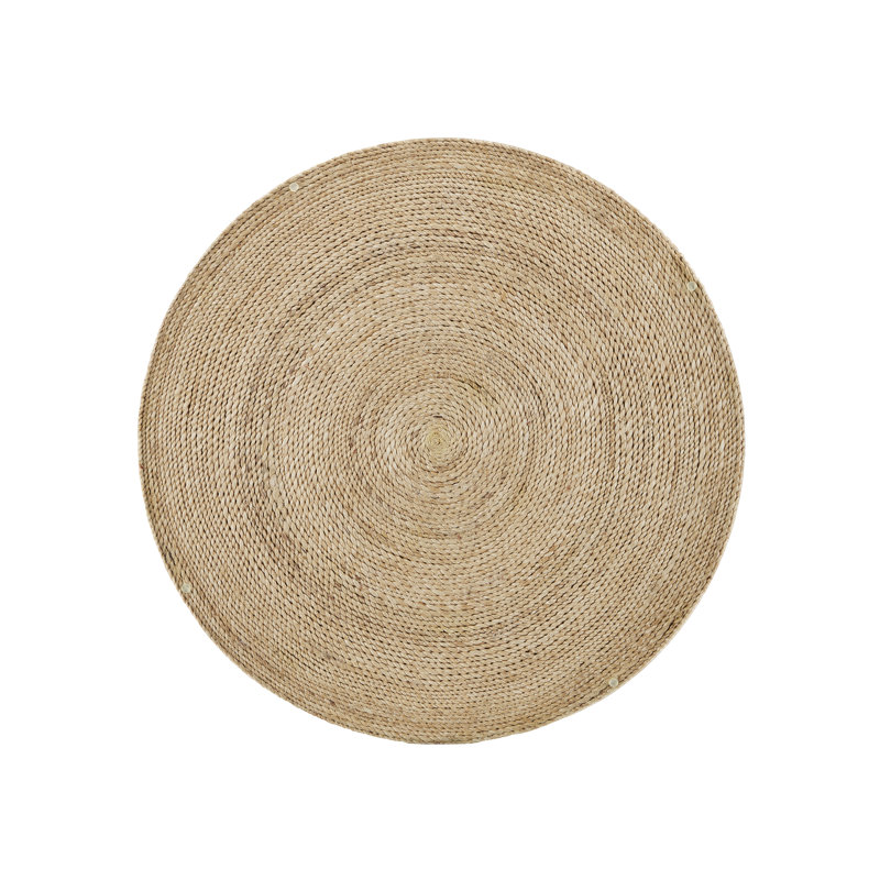 Natural Abaca Rope Round Accent Table with Glass Top
