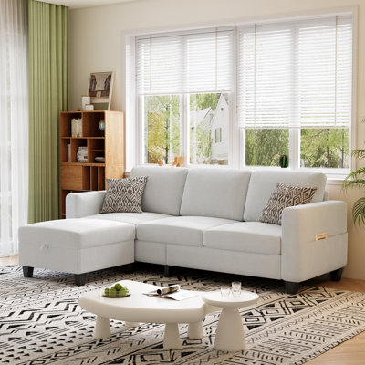 78'' Upholstered Sofa Couch With Movable Ottoman